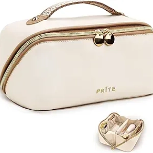 Trousse de Maquillage Voyage Étanche Cuir Végan Beige - Organiseur Cosmétique