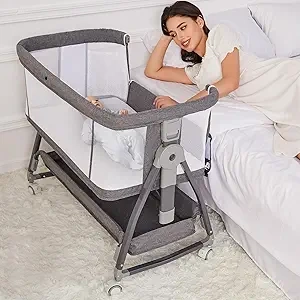 Berceau Cododo 3 en 1 Réglable en Hauteur avec Matelas et Rangement