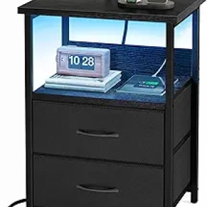 Table de Nuit LED avec Station de Charge USB - Fixwal Noir