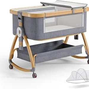 Berceau Lit Cododo 4-en-1 avec Hauteur Ajustable et Roulettes