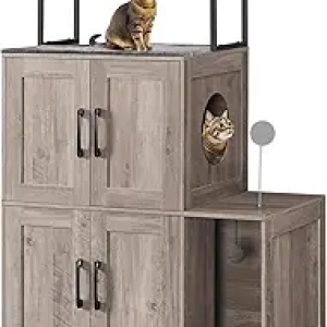 Meuble Litière Chat 2 en 1 HOOBRO - Enclosure Double avec Rangement
