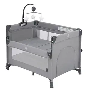 Lit bébé 2-en-1 Portable avec Berceau Cododo et Parc - Gris
