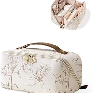 Trousse de Maquillage EACHY Grande Capacité - Sac Cosmétique Imperméable Beige