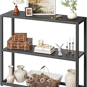 Table Console Entrée 29,5" - Meuble Noir Étroit avec Étagères