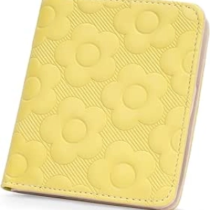 Portefeuille Femme Slim RFID - Cuir Embossé Fleur Jaune