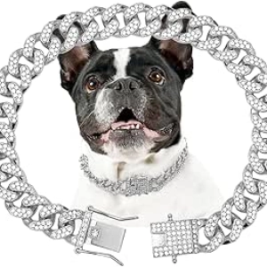 Collier Chaîne Chien Argent Luxe - Collier Cuban Link pour Chien Chat