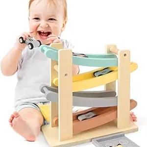 Piste de Course Voitures Montessori en Bois pour Bébé 1-3 ans