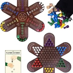 Jeu de Société Wahoo et Jeu de Dames 2 en 1 - Plateau Bois Réversible 6 Joueurs