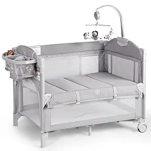 Lit bébé 4 en 1 Cododo - Berceau portable avec table à langer gris clair