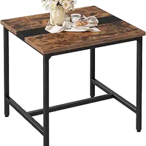 Table à Manger Carrée 29.5'' - Design Rustique Marron et Noir pour Petit Espace