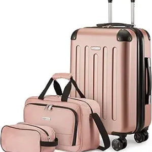 Ensemble Valise 3 Pièces Amazon Basics - Trolley 55cm Extensible Rigide Rose Gold