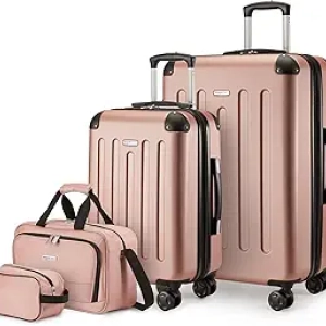 Ensemble 4 Valises Amazon Basics Rose Gold - Trolley Cabine + Soute + Sacs