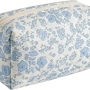 Trousse de Maquillage Voyage Floral Bleu - Pochette Cosmétique Femme Grande Capacité