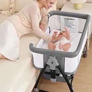Lit Cododo Bébé 3 en 1 Gris - Bassinette Réglable 6 Hauteurs avec Roulettes