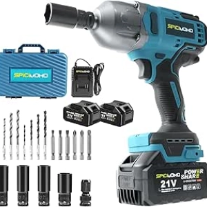 Clé à Choc 1/2 Inch 1200N.m 21V - Visseuse à Percussion Brushless avec 2 Batteries