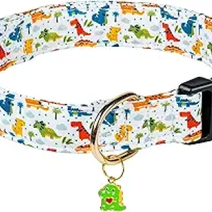 Collier pour Chien Dinosaure Blanc en Coton Doux - Petit, Moyen et Grand Chien