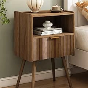 Table de Nuit Moderne Noyer - Meuble Rangement Chambre Petit Espace