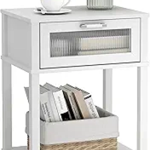 Table de Nuit Bois Blanc avec Tiroir - Meuble Chevet Moderne Style Mid-Century