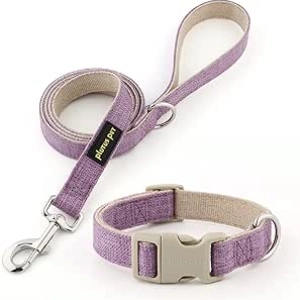 Collier et Laisse Chien Coton Chanvre Ajustable - Petit, Moyen, Grand