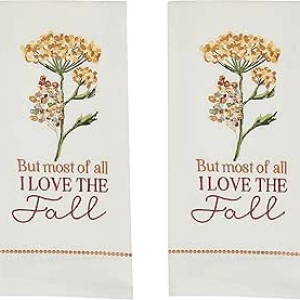 Lot de 2 Torchons de Cuisine Brodés Automne | Serviettes Florales en Coton