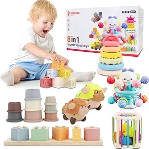 Jouets Montessori 6-18 Mois : Ensemble 8 en 1 Éducatif pour Bébé