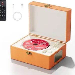 Lecteur CD Portable Bluetooth Orange avec Enceintes - Baladeur Rétro Rechargeable