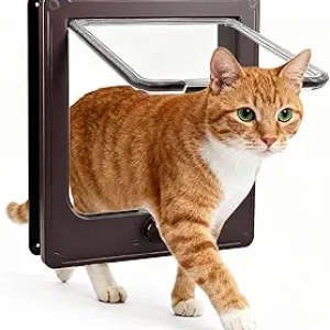 Chatière NAMSAN 4 Modes - Porte Chat Intérieure/Extérieure Étanche Brun