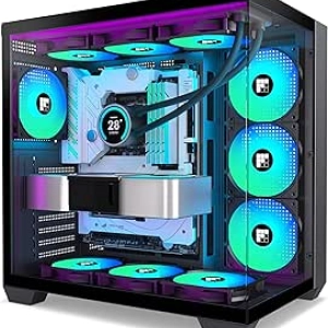 Boîtier PC Gaming F600 - Verre Panoramique 270°, 7 Ventilateurs ARGB PWM