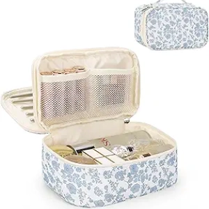 Trousse Maquillage de Voyage Floral - Organiseur Cosmétique Double Compartiment
