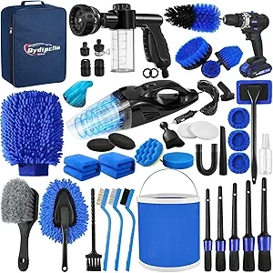 Kit Detailing Auto 45 Pièces Professionnel - Brosses, Aspirateur et Accessoires