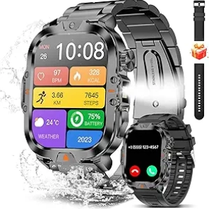 Montre Connectée Militaire Homme - Écran 2.01" - 170+ Modes Sport - IP68 - 30 Jours d'Autonomie