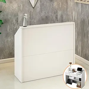 Comptoir de Réception Blanc Moderne avec Tiroirs Verrouillables - Bureau de Caisse pour Salon