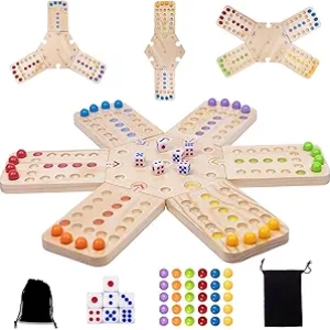 Jeu de Plateau Marbre en Bois - Jeu de Société Portable pour 2-6 Joueurs