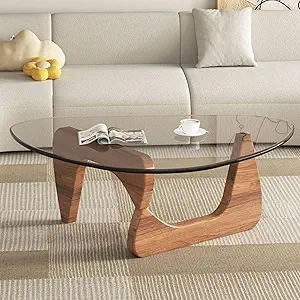 Table Basse Moderne Verre EASYSOUL - Design Oval 84cm, Plateau Verre Teinté