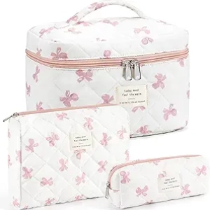 Trousse de Maquillage Femme 3 en 1 Coton Matelassé - Set Organizer Voyage