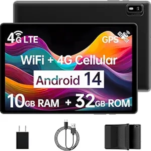 Tablette Android 14 10 pouces avec Slot SIM déverrouillée - 10GB RAM, 32GB stockage