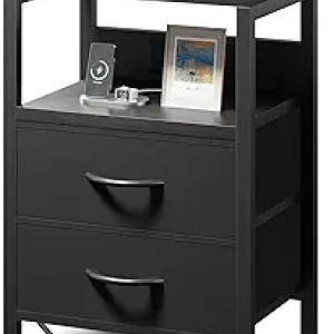 Table de Nuit avec Station de Charge USB-C - Meuble Chambre Moderne Noir