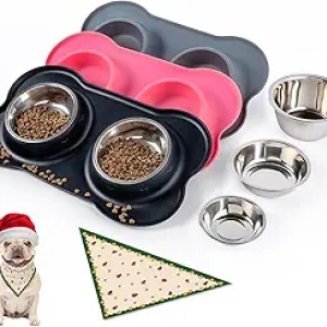 Gamelle Chien Petit Tapis Silicone Anti-Déversement Inox - Cadeau Noël