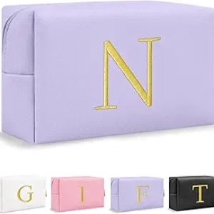 Trousse de Maquillage Personnalisée Initiale Brodée Or - Cadeau Ado Fille