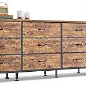 Commode TV 70 Pouces 12 Tiroirs Tissu - Meuble Rangement Chambre Rustique