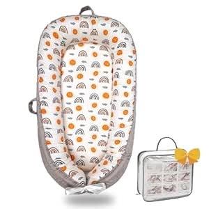 Baby Lounger Coton Bio 100% Respirant | Nid Bébé Portable AO Rainbow