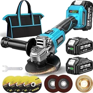 Meuleuse d'angle sans fil 21V Seesii 115mm - Moteur brushless 10000 RPM avec 2 batteries 4.0Ah