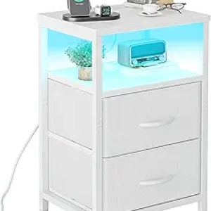 Table de Nuit avec Station de Charge LED - TIQLAB Blanc