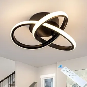 Plafonnier LED 24W Dimmable 10 Pouces - Lustre Moderne Noir avec Télécommande