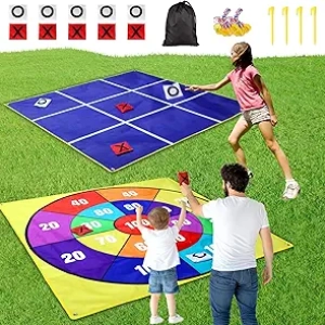 Jeu 2-en-1 Géant Tic Tac Toe et Cornhole pour Jardin - Jeu d'Extérieur Famille