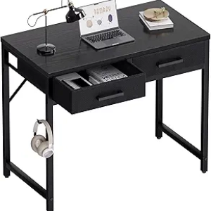 Bureau informatique 32 pouces compact noir avec 2 tiroirs - Petit bureau pour petit espace