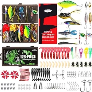 Kit de Pêche Complet 126 Pièces - Boîte à Tackle avec Leurres, Hameçons et Accessoires pour Carnassiers