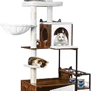 Arbre à Chat 3 en 1 avec Bac à Litière Caché - 67" Meuble Chat Moderne