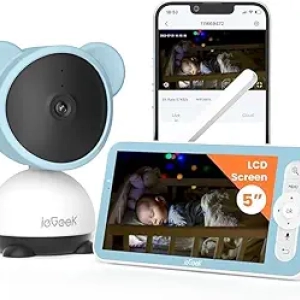 Babyphone ieGeek 1080p - Écran LCD 5", Vision Nocturne, Suivi Automatique et App Mobile