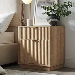 Table de nuit 23'' chêne naturel avec station de recharge USB - 2 tiroirs